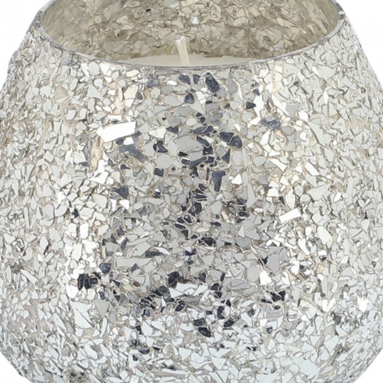 Candle On Silver Crackled Glass 17oz