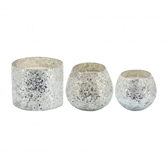 Candle On Silver Crackled Glass 17oz