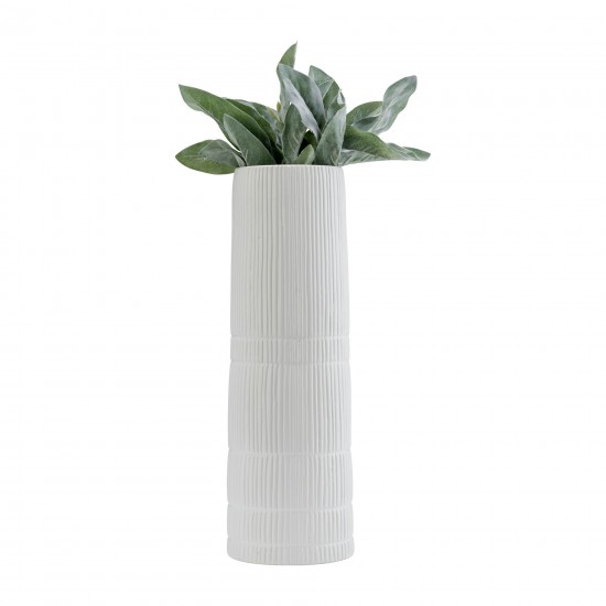 Cer, 18"h Lined Cylinder Vase, White