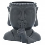 Cer, S/3 7"h Buddha Head Planters, Black