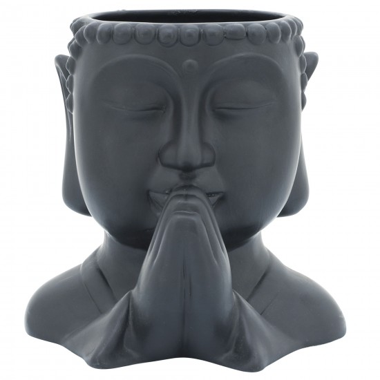 Cer, S/3 7"h Buddha Head Planters, Black