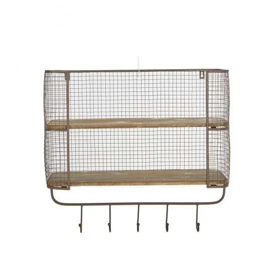 Ec, 2-tier Wood/metal Shelf W/ Hooks