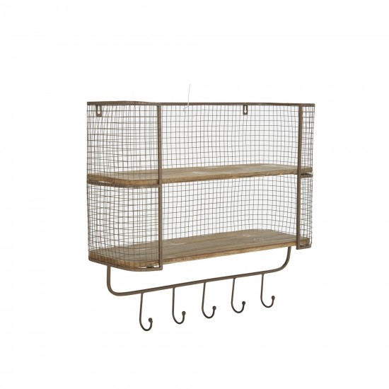 Ec, 2-tier Wood/metal Shelf W/ Hooks