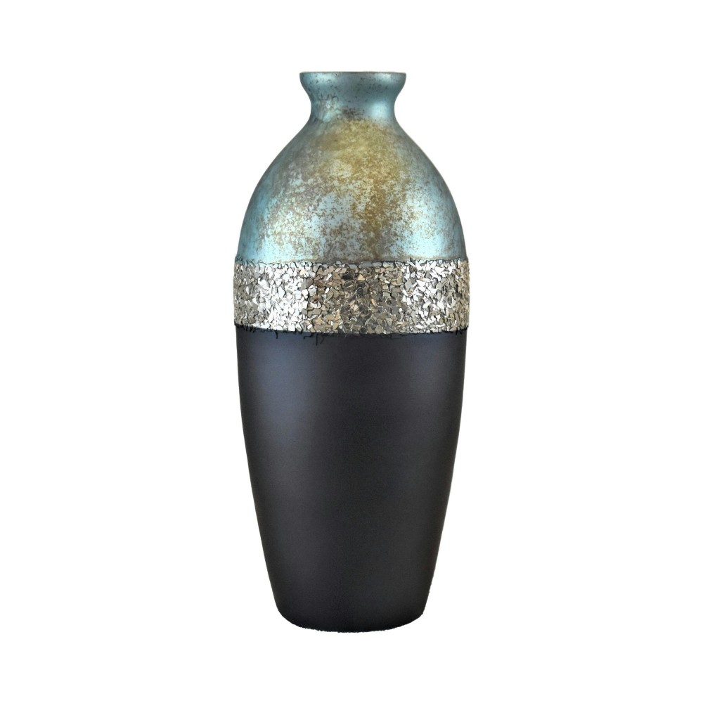 Glass, 16" Tri-colored Glittered Vase, Multi