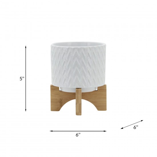 5" Chevron Planter W/ Stand, White