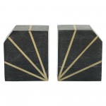 S/2marble 5"h Polished Bookends W/gold Inlays, Blk