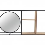 Metal/wood 34"l Wall Shelf With Mirror, Black/brow