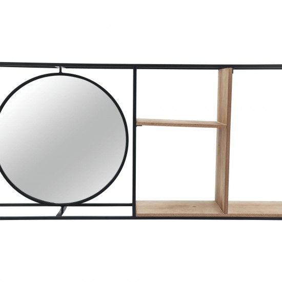 Metal/wood 34"l Wall Shelf With Mirror, Black/brow