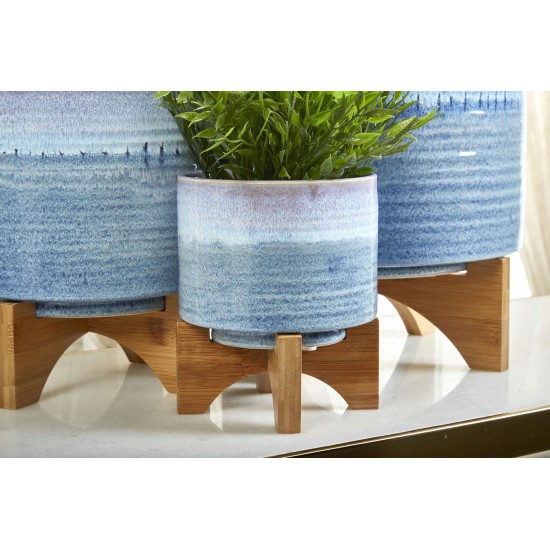 Ceramic 5" Planter On Stand, Blue Fade