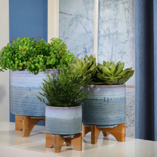 Ceramic 5" Planter On Stand, Blue Fade