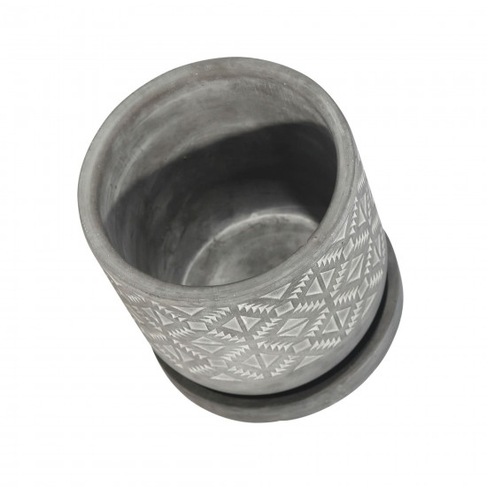 6" Diamond Pattern Planter W/saucer, Gray