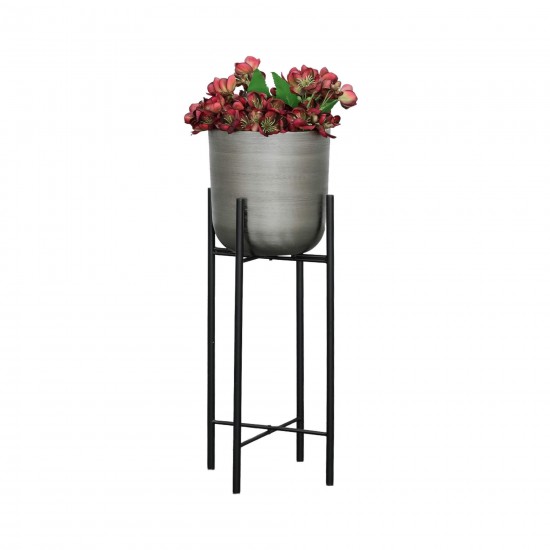S/3 Metal Planters On Stand 40/30/20"h, Silver/blk
