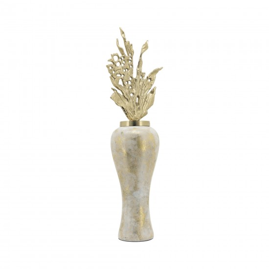 Glass, 38"h Vase W/ Aluminum Top, White/gold