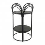 24"h Wicker/bamboo 2-layer Planter Stand, Black