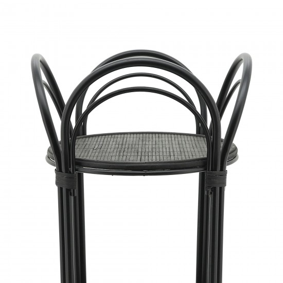 24"h Wicker/bamboo 2-layer Planter Stand, Black