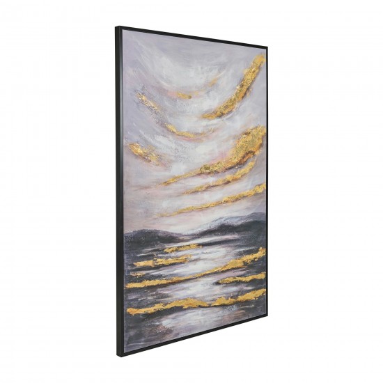 40x60 Sky Hand Painted Canvas, Gray/gold