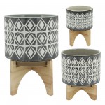 Ceramic 8" Planter On Stand, Gray, Romb Pattern