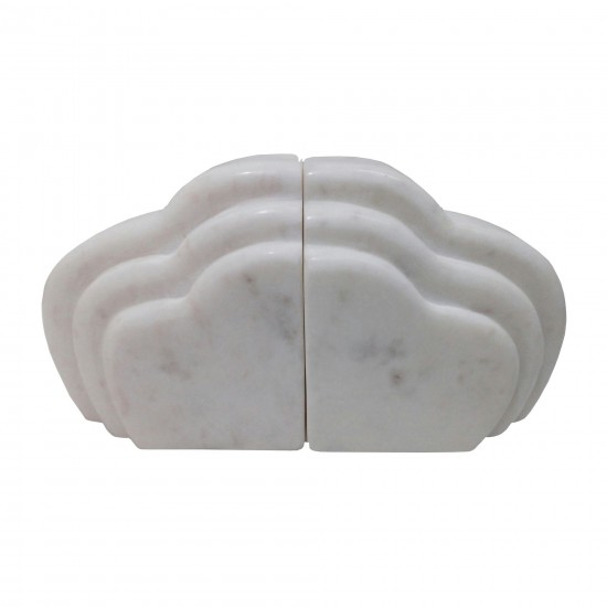 Marble, S/2 4"h Cloud Bookends, White