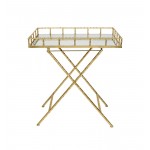 Rectangular Gold Metal Bar Cart, Mirror Top