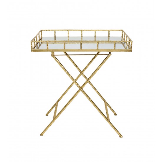 Rectangular Gold Metal Bar Cart, Mirror Top