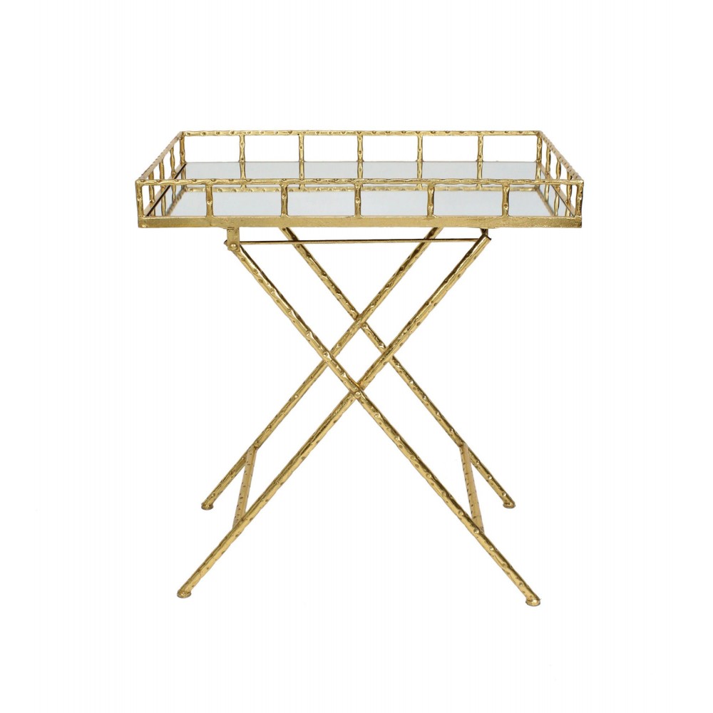 Rectangular Gold Metal Bar Cart, Mirror Top