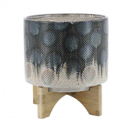 Cer, 8" Snakeskin Planter W/ Stand, Blue