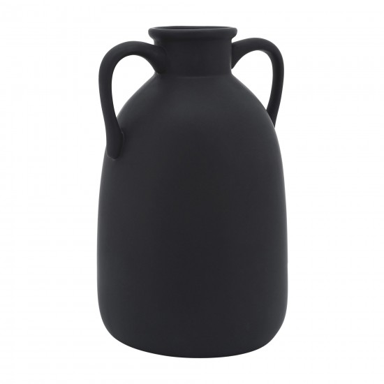 Cer, 10"h Eared Vase, Black