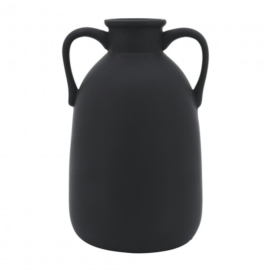 Cer, 10"h Eared Vase, Black