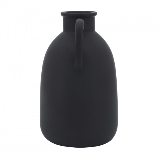 Cer, 10"h Eared Vase, Black