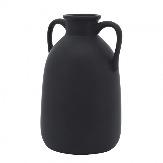 Cer, 10"h Eared Vase, Black