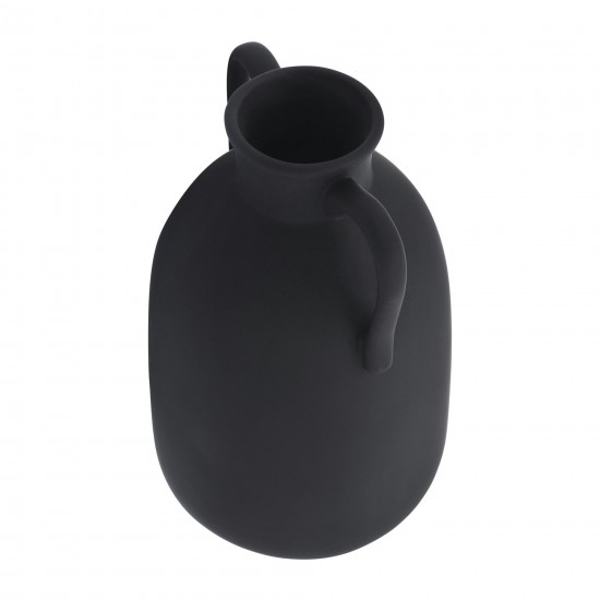 Cer, 10"h Eared Vase, Black