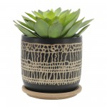 S/2 5/6" Glazed Planter W/ Saucer, Black