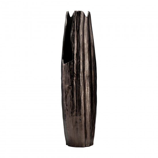 Metal, 24"h, Abstract Ridged Vase,blk Nickel
