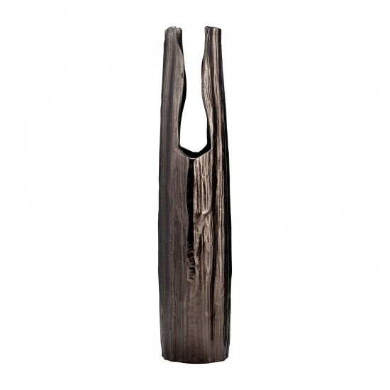 Metal, 24"h, Abstract Ridged Vase,blk Nickel