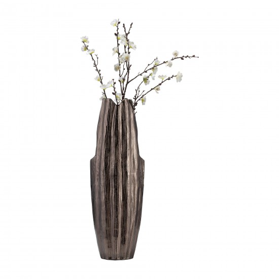Metal, 24"h, Abstract Ridged Vase,blk Nickel