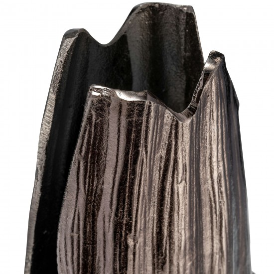 Metal, 24"h, Abstract Ridged Vase,blk Nickel