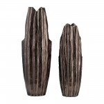 Metal, 24"h, Abstract Ridged Vase,blk Nickel