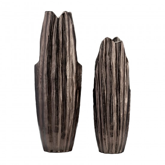 Metal, 24"h, Abstract Ridged Vase,blk Nickel