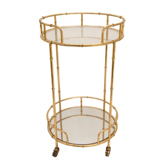 2-tier Gold Metal Bar Cart, Mirror Top