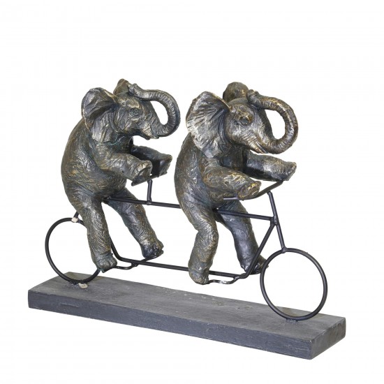 Polyresin 14"l Elephants On Tandem Bike, Bronze