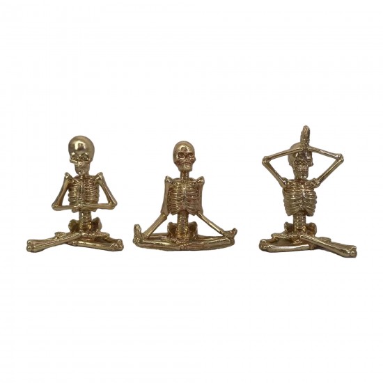 Resin, S/3 Yoga Skeletons, Gold