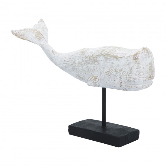 Resin, 8"h Whale On A Stand, White