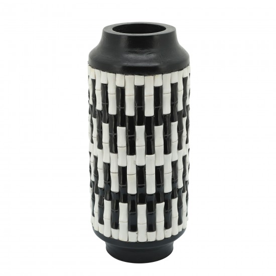 Resin, 14"h Tribal Vase, Black/white