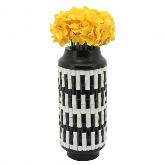 Resin, 14"h Tribal Vase, Black/white