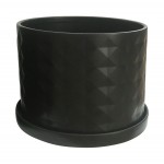 S/2 10/12" Diamond Planter W/ Saucer, Black