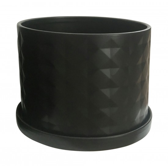 S/2 10/12" Diamond Planter W/ Saucer, Black