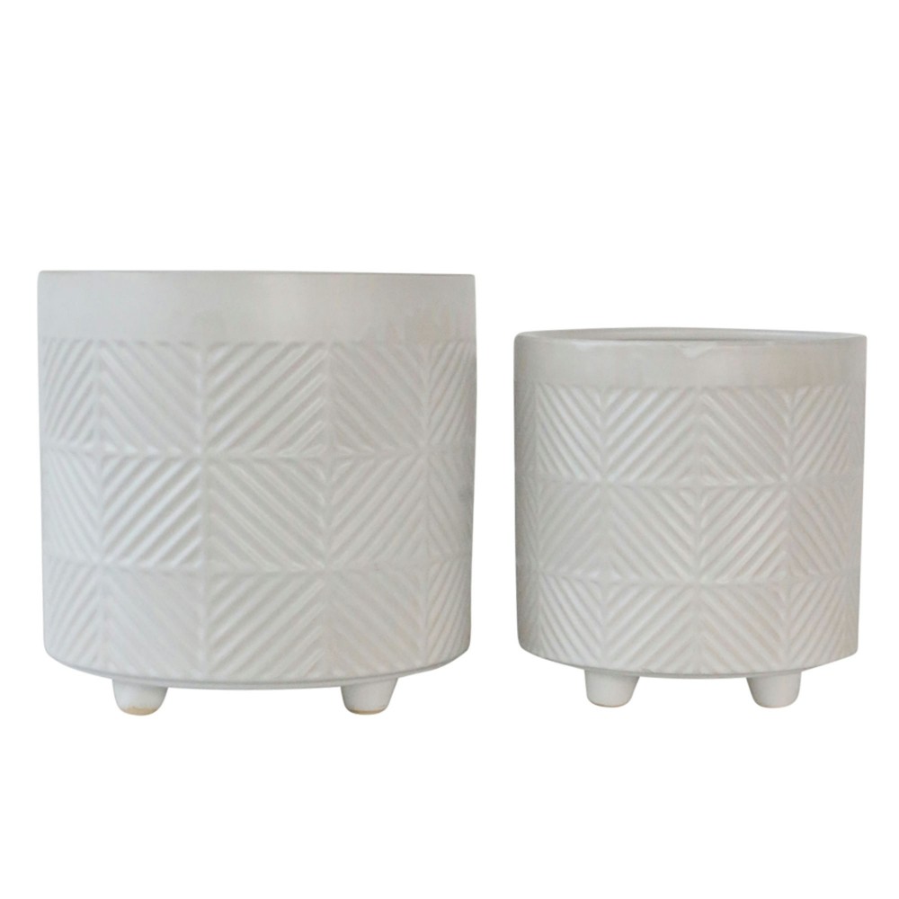 S/2 6/8" Textured Planters, Matte White