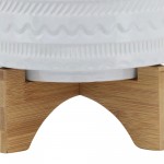 8" Tribal Planter W/ Wood Stand, White