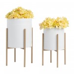 S/2 Aztec Planter On Metal Stand, White/gold