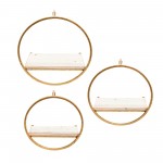 S/3 Metal & Wood Wall Shelves, Gold/white